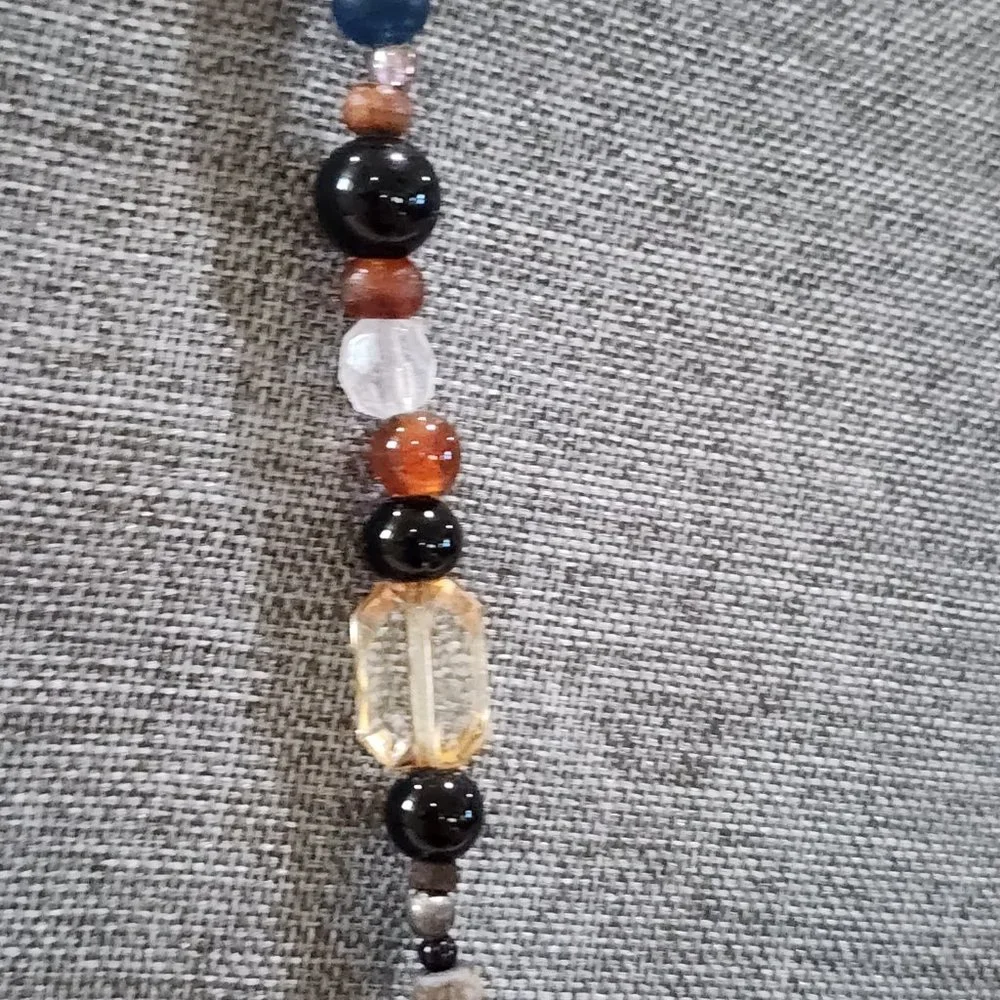 Artisan BOHO Earth Tone Large Blown Glass Swirl Pendant Beaded Long Necklace